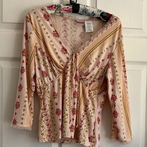 Light Pink Floral Tie-Front Women's Top Y2K L